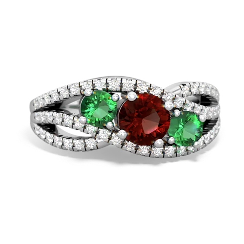 garnet-lab emerald three stone pave ring