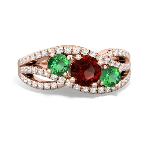 garnet-lab emerald three stone pave ring
