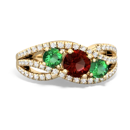 garnet-lab emerald three stone pave ring