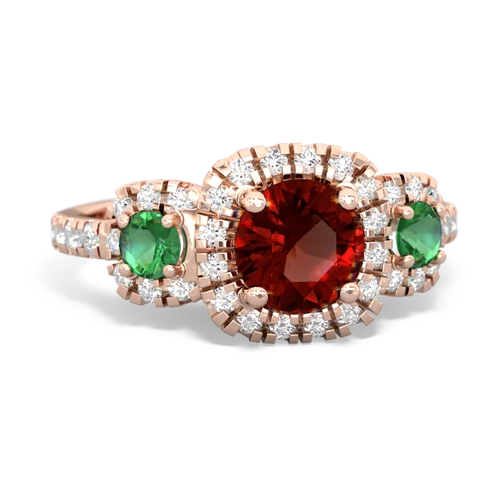 Genuine Garnet with Lab Created Emerald and  Regal Halo ring