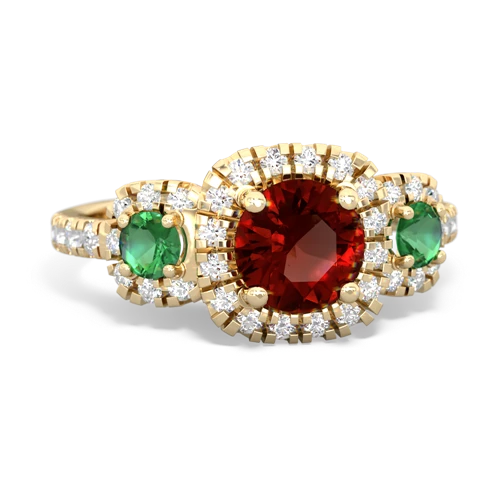 garnet-lab emerald three stone regal ring
