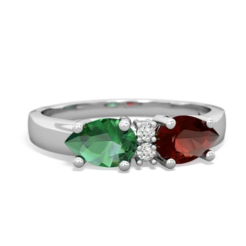 Genuine Garnet with Lab Created Emerald Pear Bowtie ring