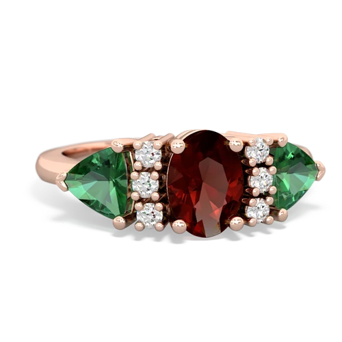 Genuine Garnet with Lab Created Emerald and  Antique Style Three Stone ring