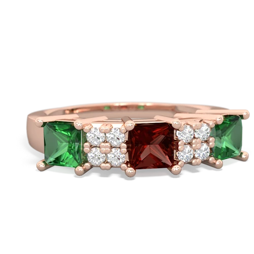 Genuine Garnet with Lab Created Emerald and  Three Stone ring