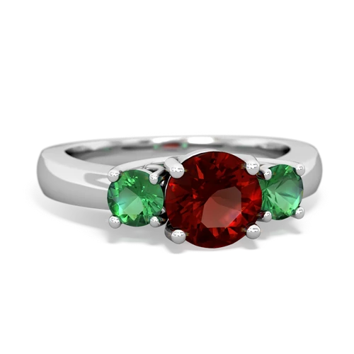 Garnet Genuine Garnet with Lab Created Emerald and Genuine White Topaz Three Stone Trellis ring Ring