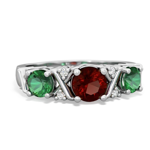 Genuine Garnet with Lab Created Emerald and  Hugs and Kisses ring