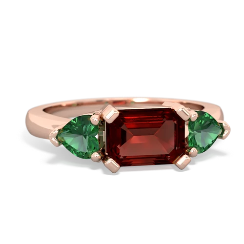 Genuine Garnet with Lab Created Emerald and  Three Stone ring