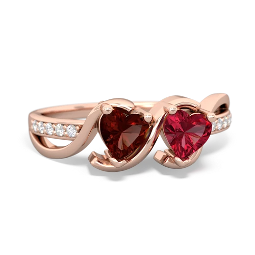 garnet-lab ruby double heart ring