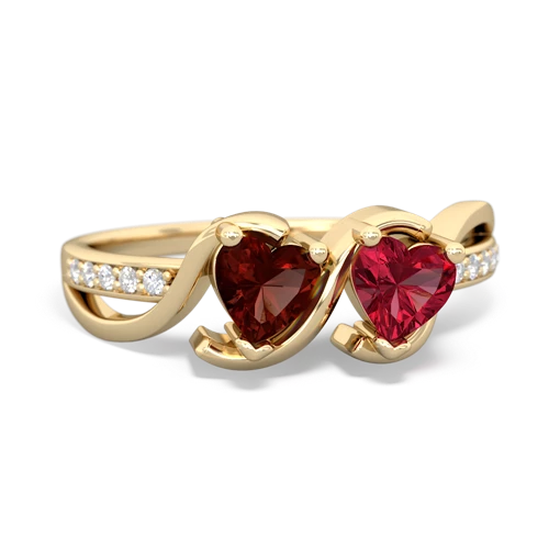 garnet-lab ruby double heart ring