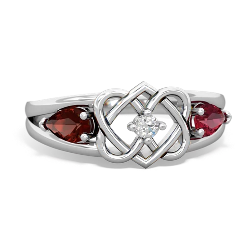 garnet-lab ruby double heart ring