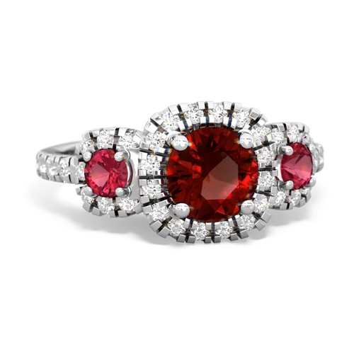 garnet-lab ruby three stone regal ring