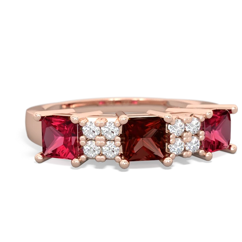 Garnet Genuine Garnet with Lab Created Ruby and Genuine Emerald Three Stone ring Ring