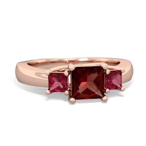Garnet Genuine Garnet with Lab Created Ruby and Genuine Emerald Three Stone Trellis ring Ring