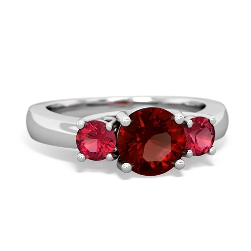Garnet Genuine Garnet with Lab Created Ruby and Genuine Emerald Three Stone Trellis ring Ring