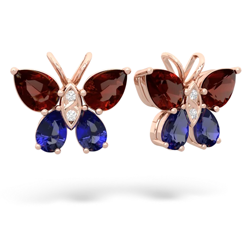 garnet-lab sapphire butterfly earrings