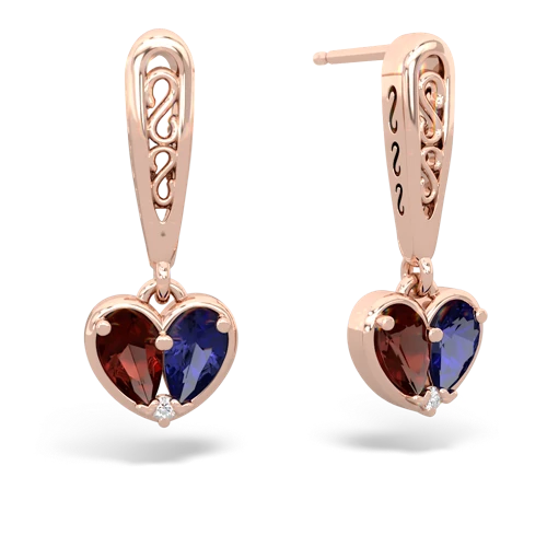 garnet-lab sapphire filligree earrings