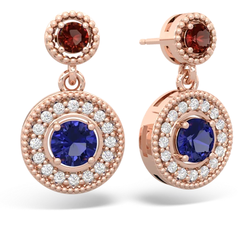 garnet-lab sapphire halo earrings