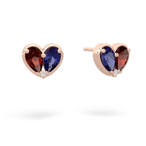 garnet-lab sapphire one heart earrings