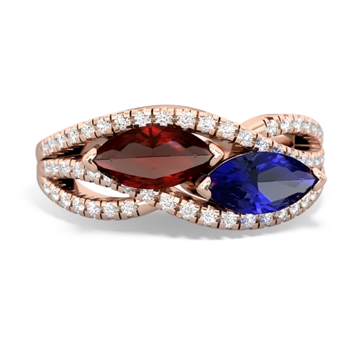 garnet-lab sapphire double heart ring