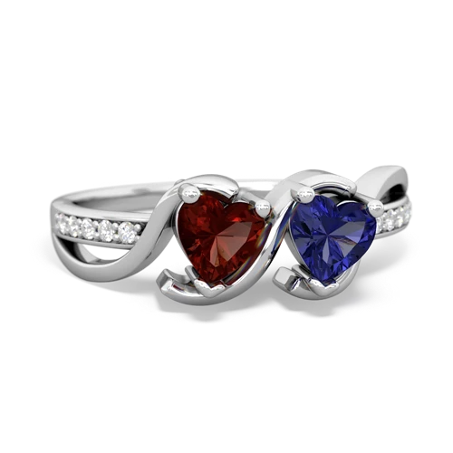 garnet-lab sapphire double heart ring