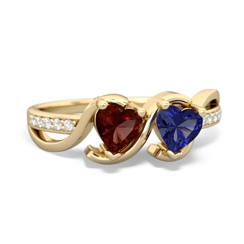 garnet-lab sapphire double heart ring