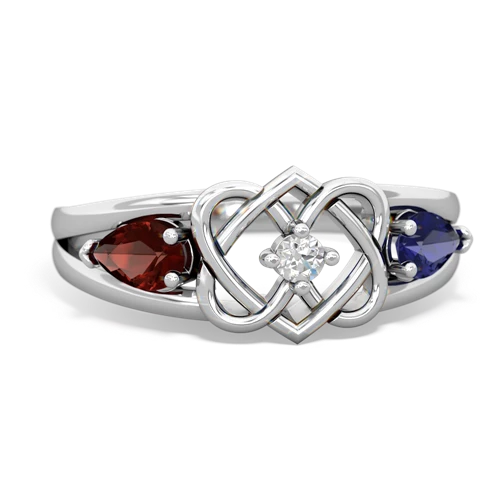 garnet-lab sapphire double heart ring