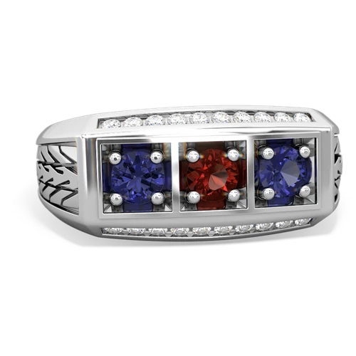 garnet-lab sapphire three stone ring