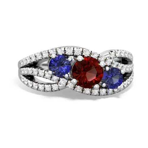 garnet-lab sapphire three stone pave ring