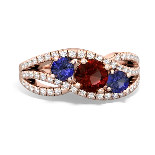 garnet-lab sapphire three stone pave ring