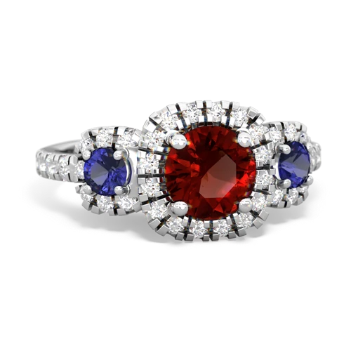 garnet-lab sapphire three stone regal ring