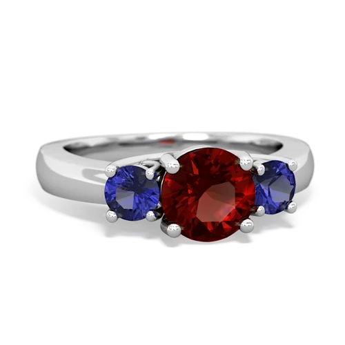 Garnet Genuine Garnet with Lab Created Sapphire and Genuine Emerald Three Stone Trellis ring Ring