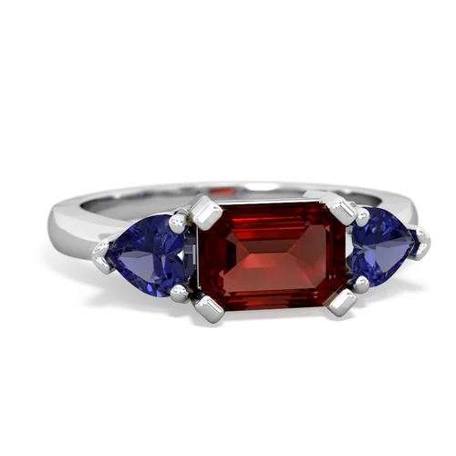 Garnet Genuine Garnet with Lab Created Sapphire and Genuine Emerald Three Stone ring Ring