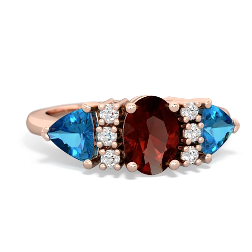 Garnet Genuine Garnet with Genuine London Blue Topaz and Genuine Pink Tourmaline Antique Style Three Stone ring Ring