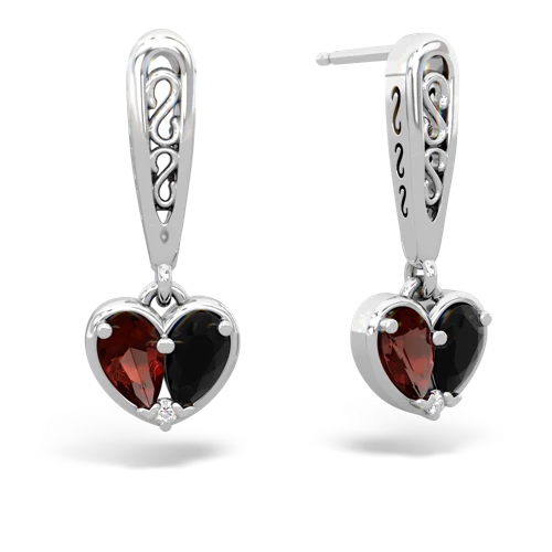 garnet-onyx filligree earrings