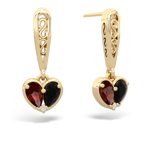garnet-onyx filligree earrings