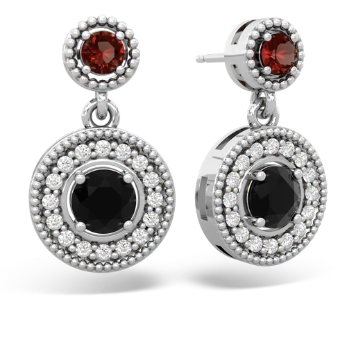 garnet-onyx halo earrings