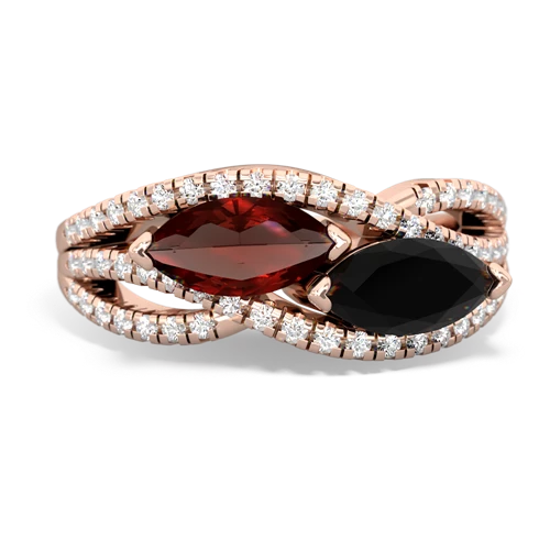 garnet-onyx double heart ring