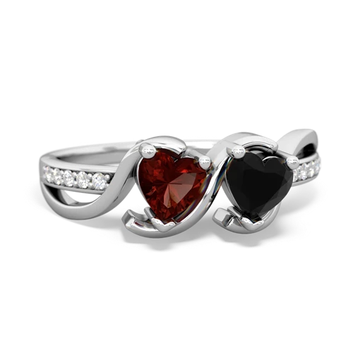 garnet-onyx double heart ring