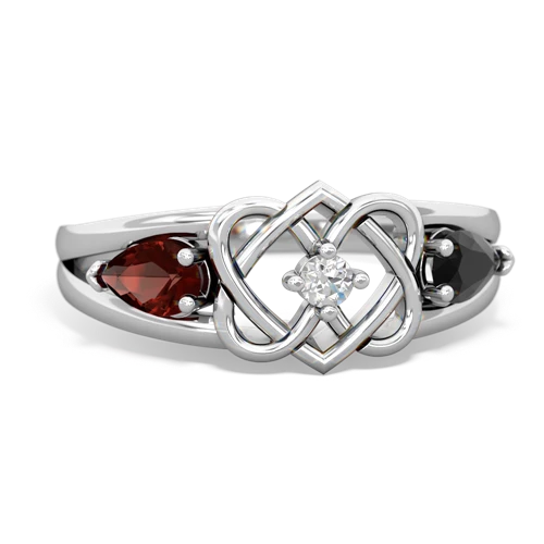 garnet-onyx double heart ring