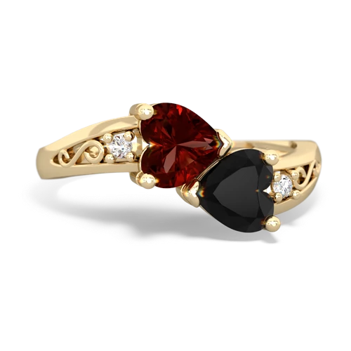 garnet-onyx filligree ring