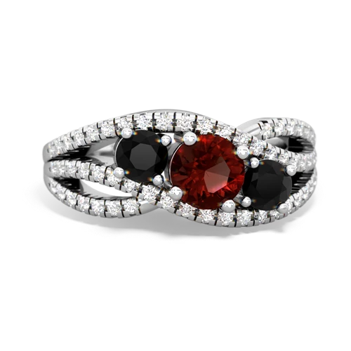 garnet-onyx three stone pave ring