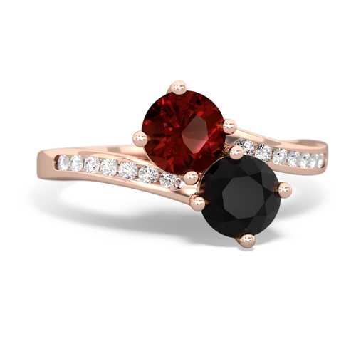 garnet-onyx two stone channel ring