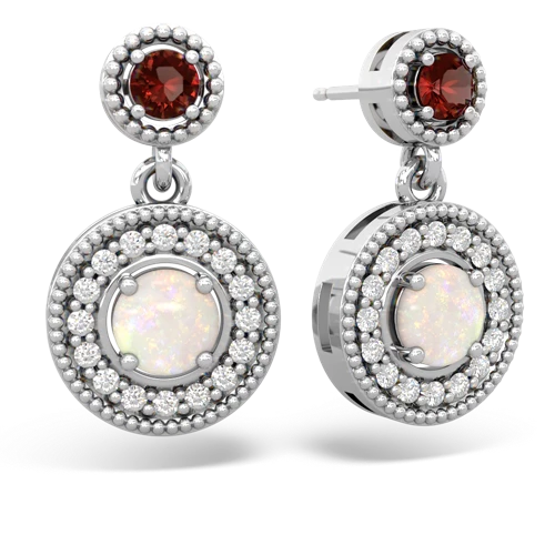Garnet Genuine Garnet with Genuine Opal Halo Dangle earrings Earrings