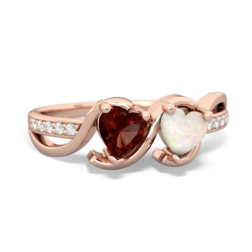 garnet-opal double heart ring
