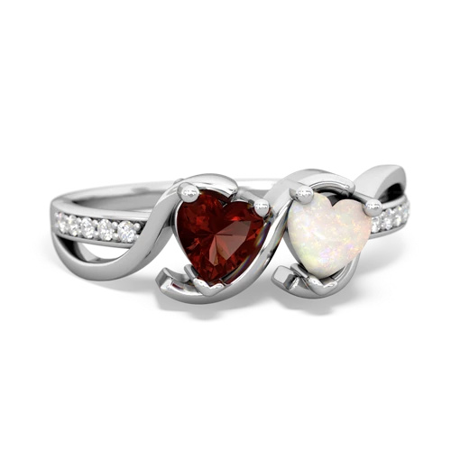 garnet-opal double heart ring