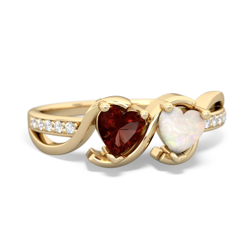 garnet-opal double heart ring