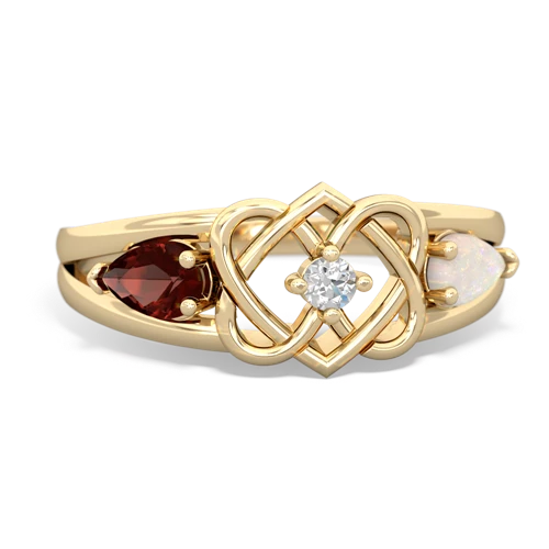 garnet-opal double heart ring