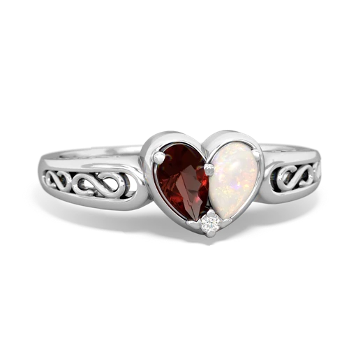 Garnet Genuine Garnet with Genuine Opal filligree Heart ring Ring