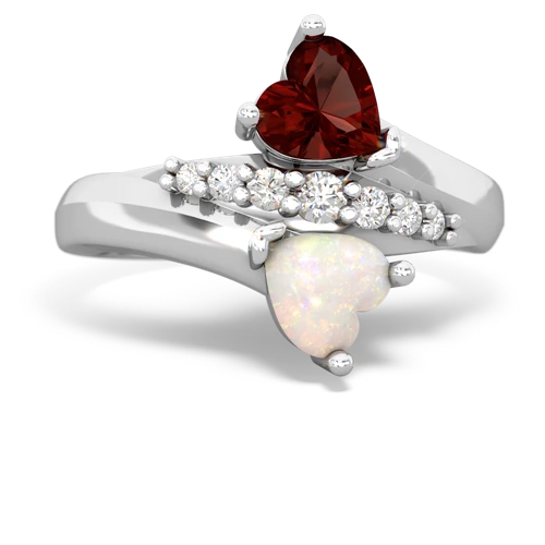 Garnet Genuine Garnet with Genuine Opal Heart to Heart Bypass ring Ring