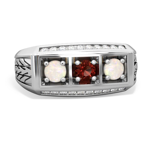 garnet-opal three stone ring